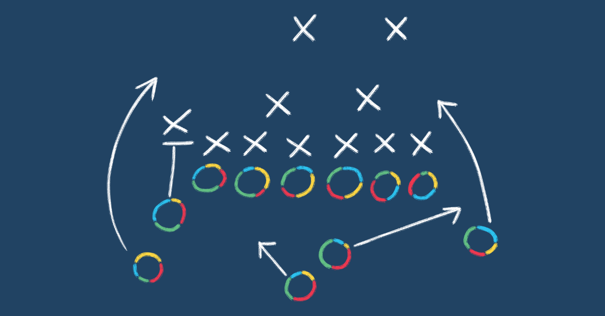 An Xs-and-Os diagram resembling a football play.