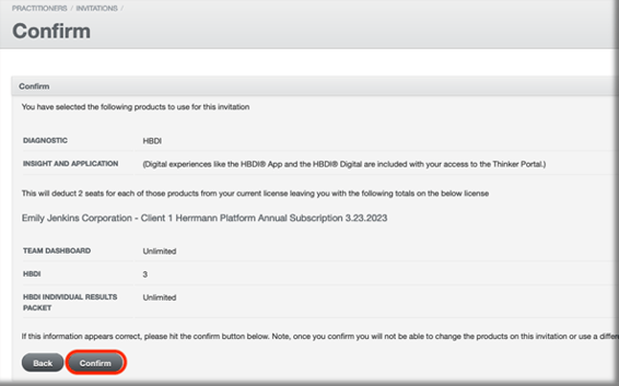 Invite Confirmation page