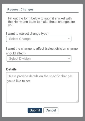 Org Admin Request Changes form