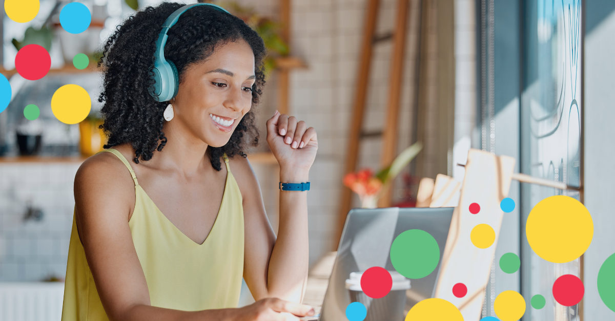 A woman wearing headphones
