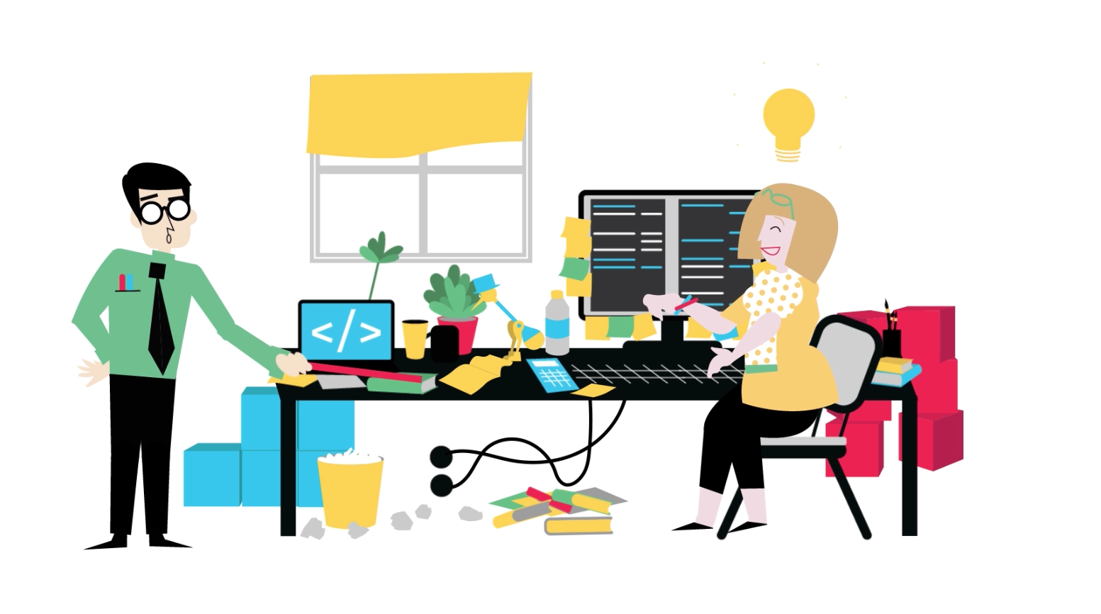 Illustration of team collaborating at the office