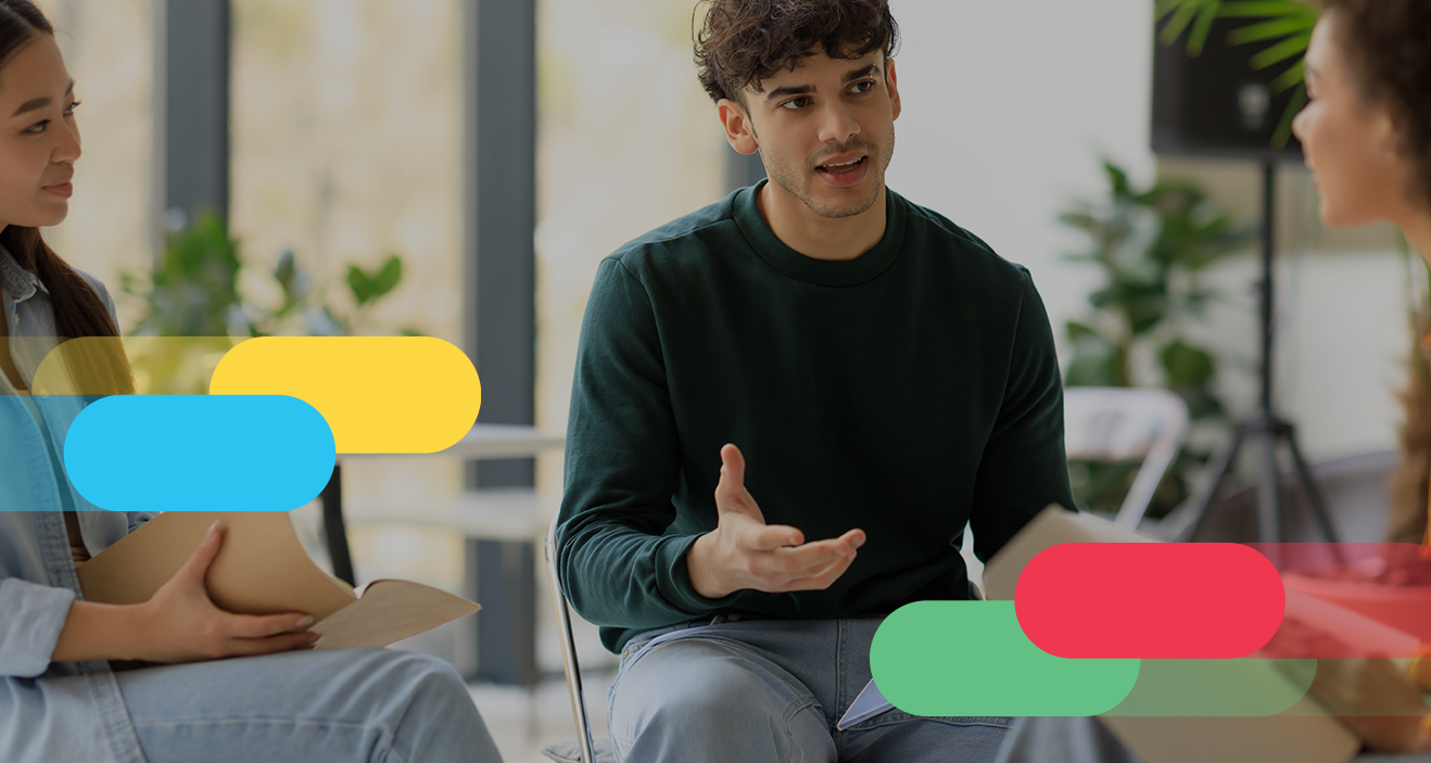 Team discussing ideas together