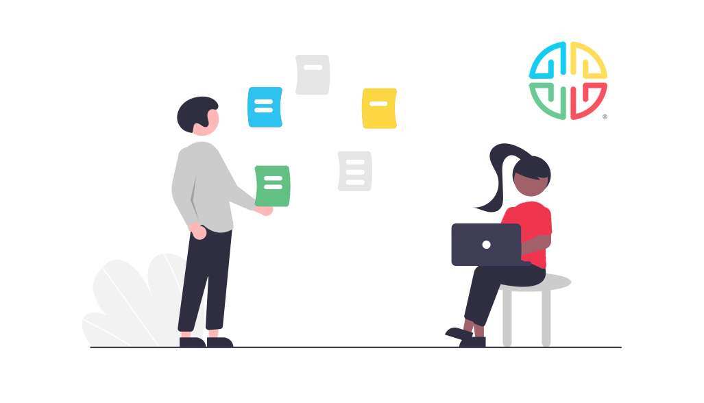 Illustration of a man and a woman sharing ideas together