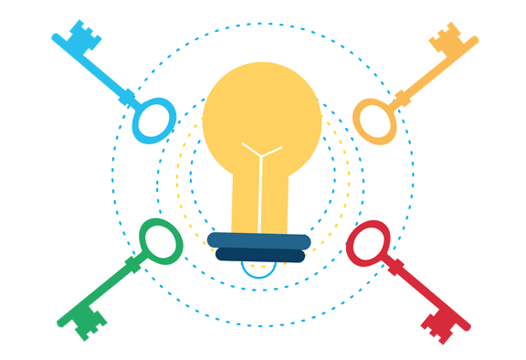 Illustration of a light bulb surrounded by keys