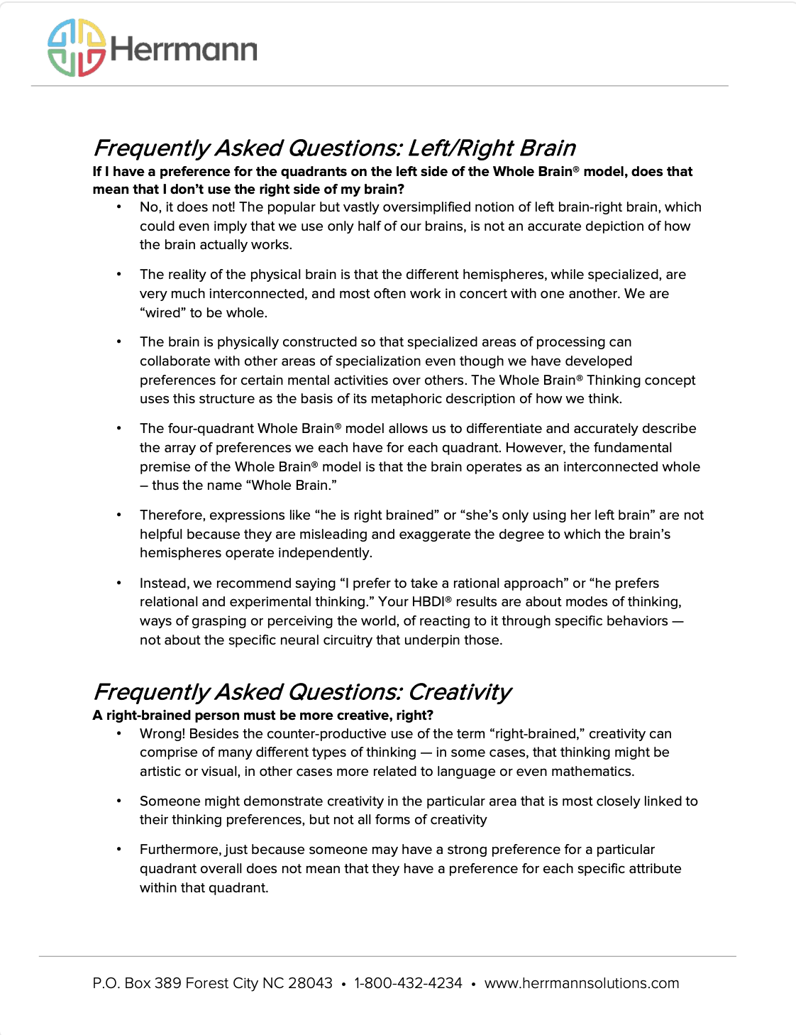 FAQ's: Left/Right Brain