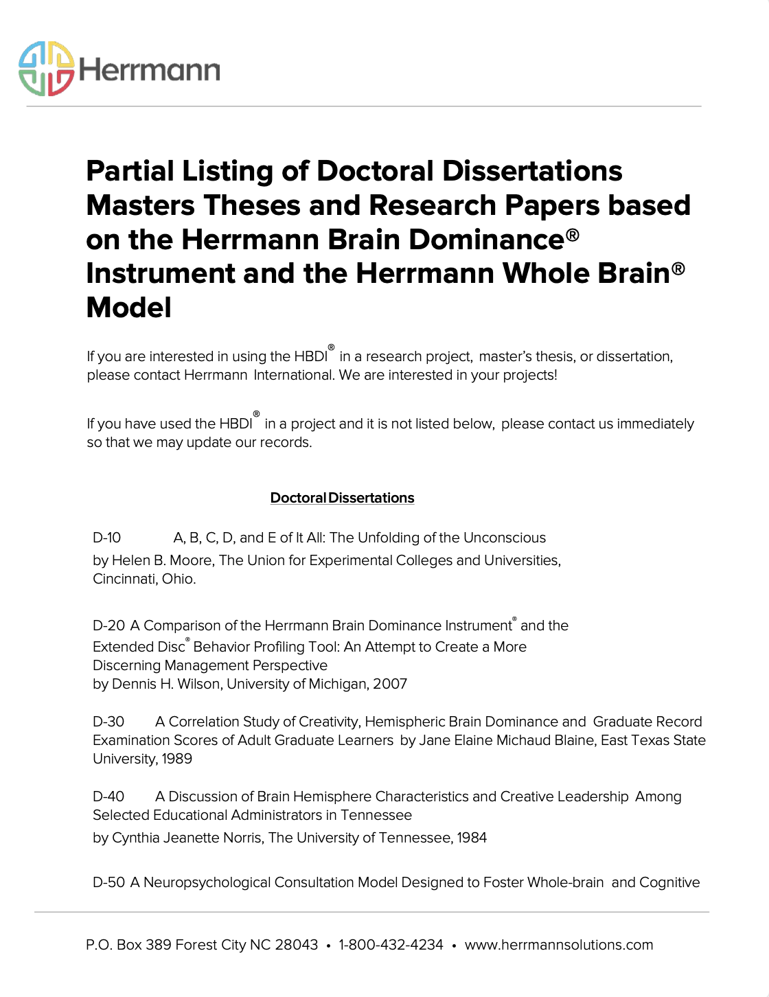 HBDI in Research, Dissertations, Theses