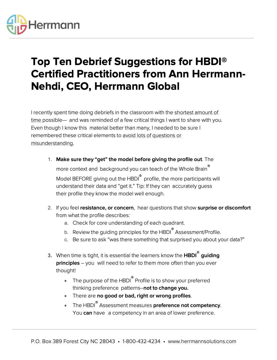 Top 10 Debrief Suggestions