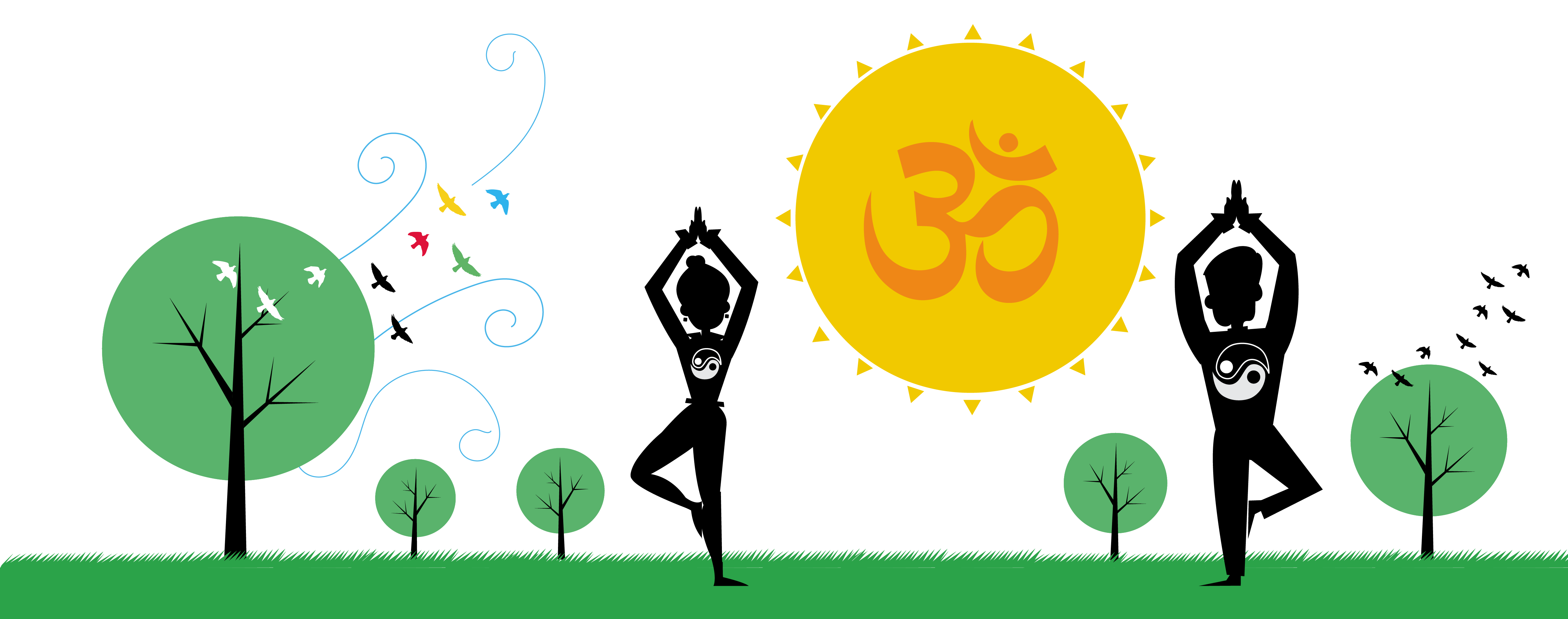 Illustration of two people doing yoga outside